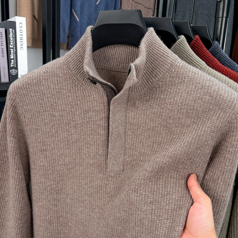 100%澳洲美利奴绵羊毛衫立领男士正品加厚毛衣秋冬休闲百搭针织衫