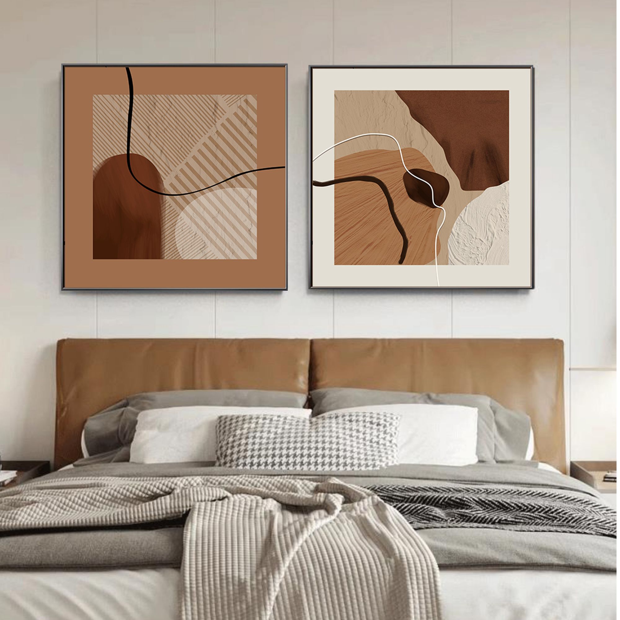 现代奶油中古风时来运转餐厅卧室抽象装饰画高级沙发背景墙挂画