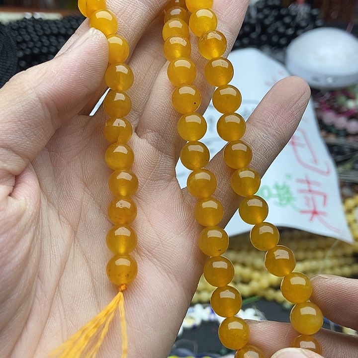 玛瑙/玉髓未镶嵌珠宝半成品一条天然8mm黄玉髓A128