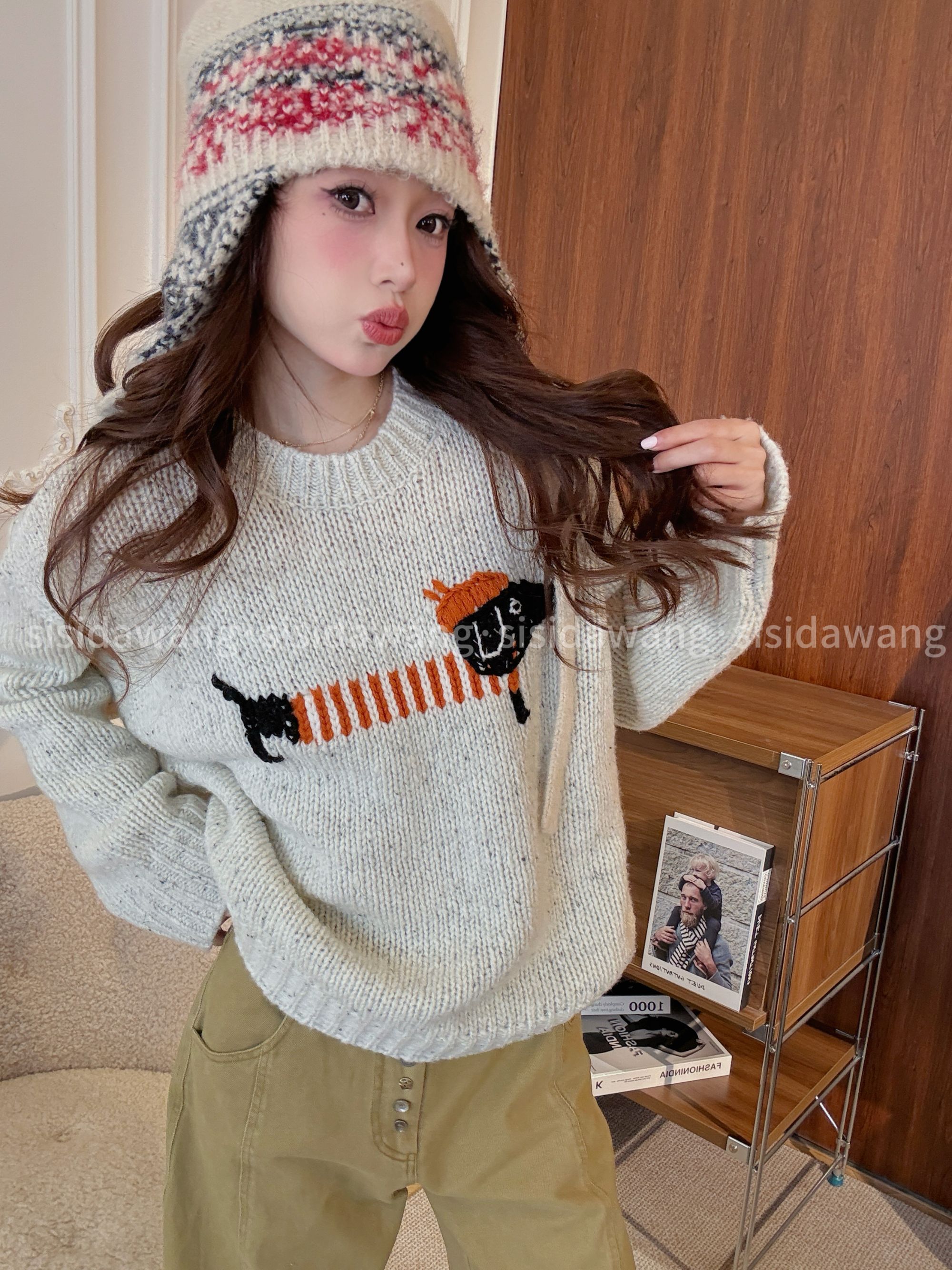 【暖绒趣生】四四大王冬季新款小众韩版休闲百搭腊肠狗宽松毛衣