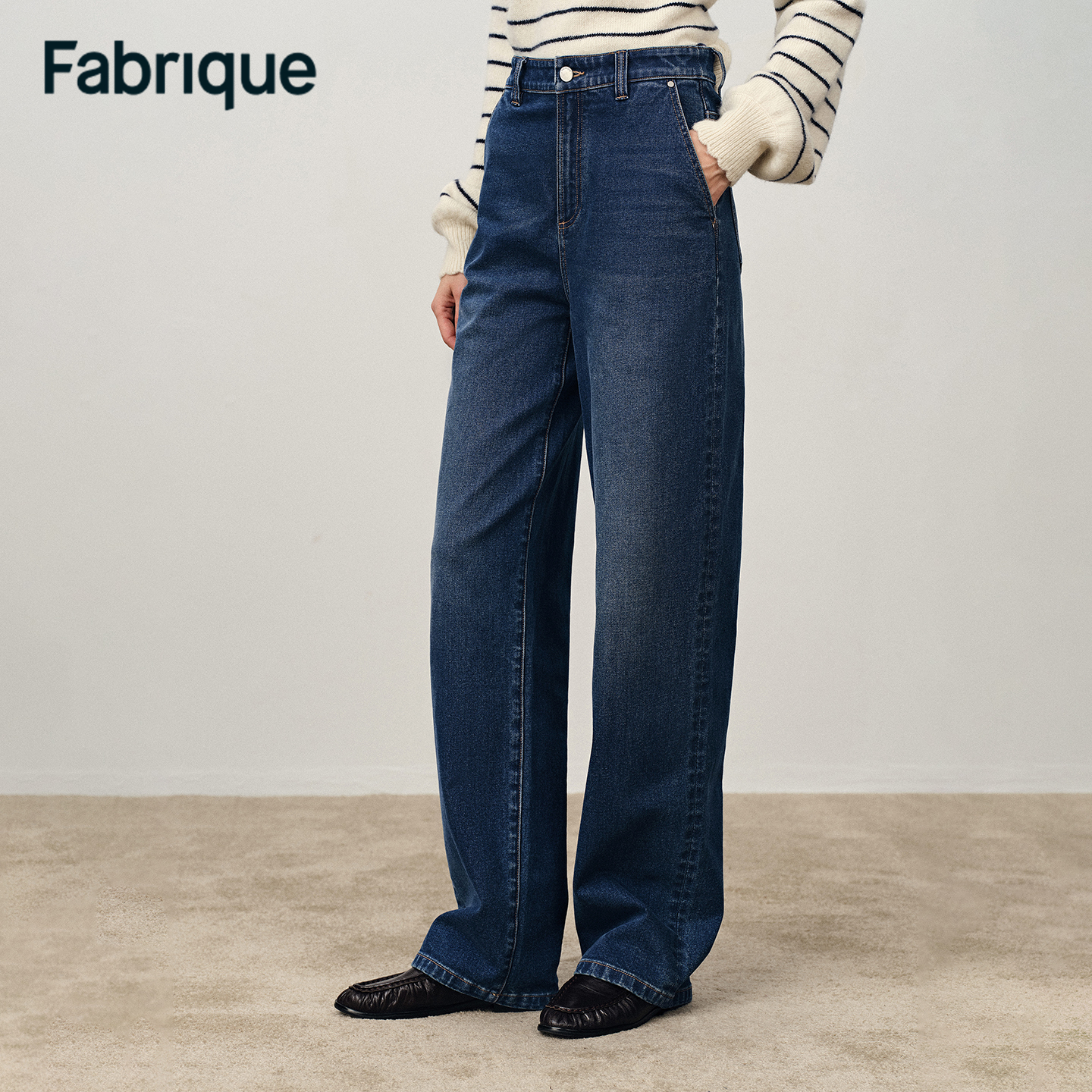 Fabrique Soren 秋冬新品水洗墨蓝微弹合身高腰锥形休闲牛仔裤
