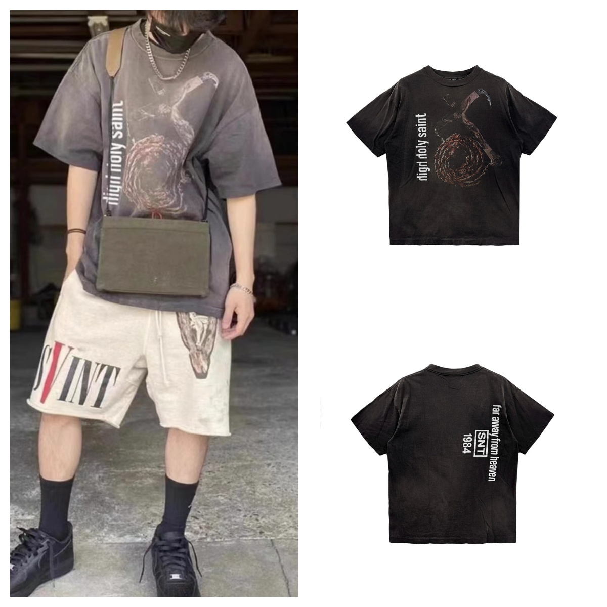 Saint Michael 九寸钉螺旋做旧短袖 水洗黑