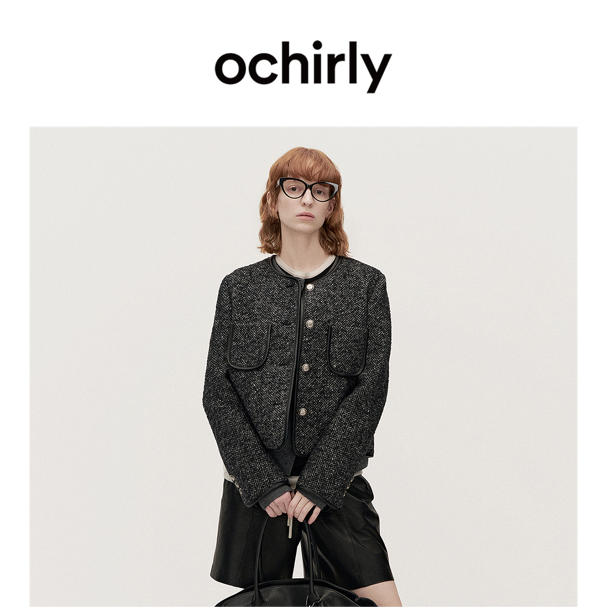8339【赵老板】OCHIRLY欧时力澳大利亚羊毛人字呢小香风外套复古