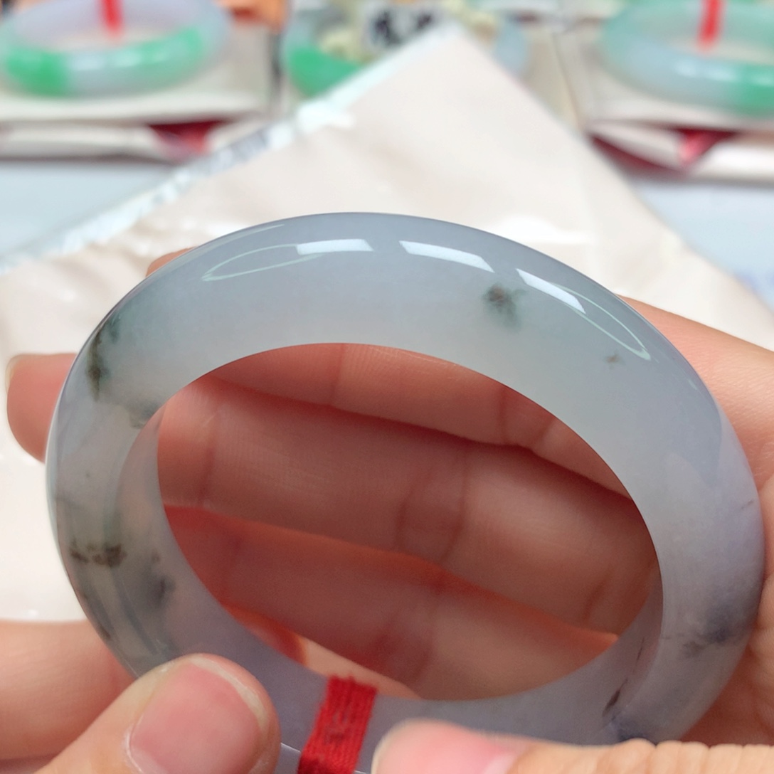 翡翠未镶嵌手镯冰胶润老坑种水墨画5253