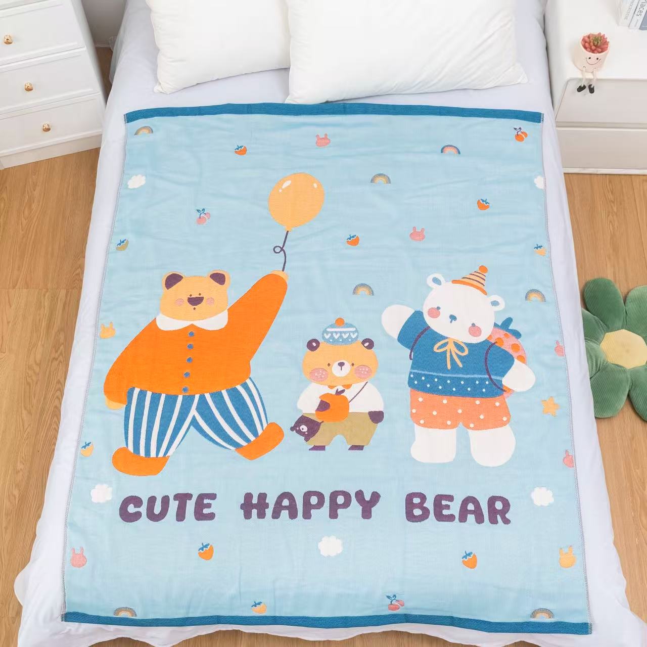 【气球小熊】120*150纯棉多层加厚面包被