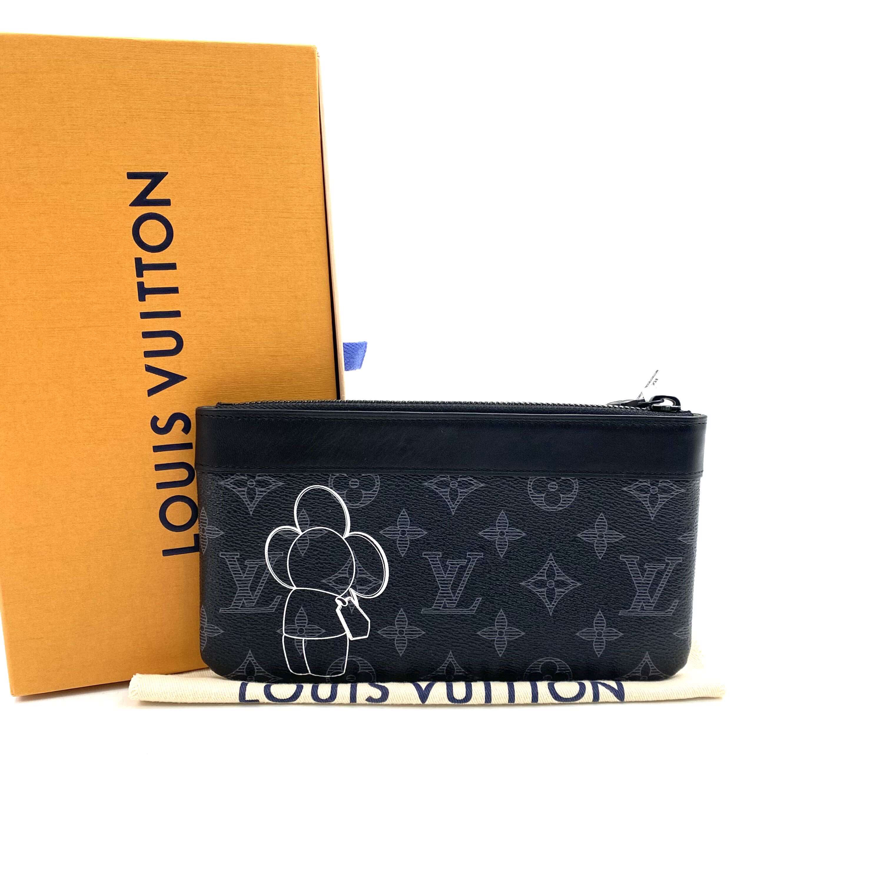 99新 LouisVuitton/路易威登 黑老花太阳花零钱袋 尺寸21/12黑花
