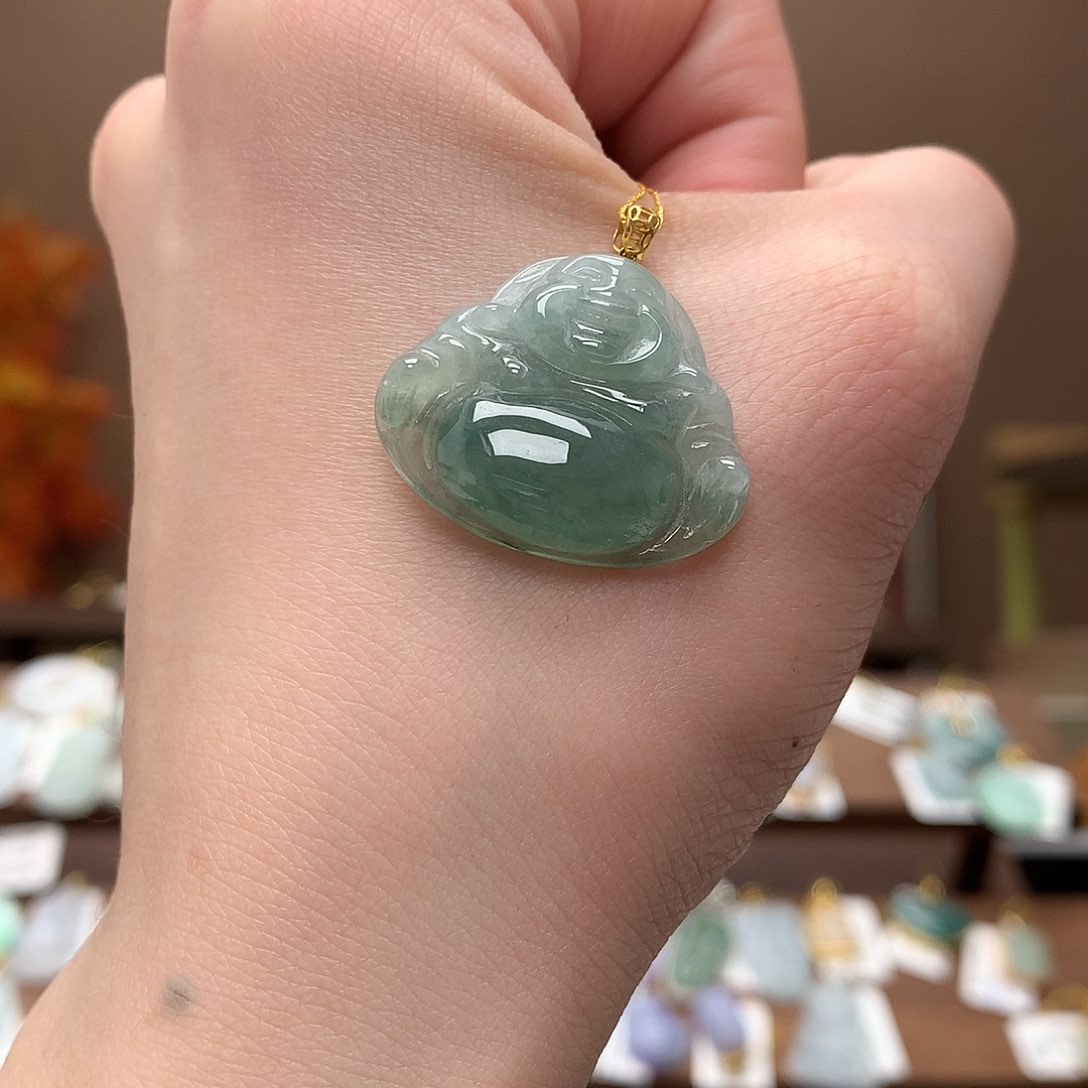 翡翠吊坠(不含链)18K金镶嵌