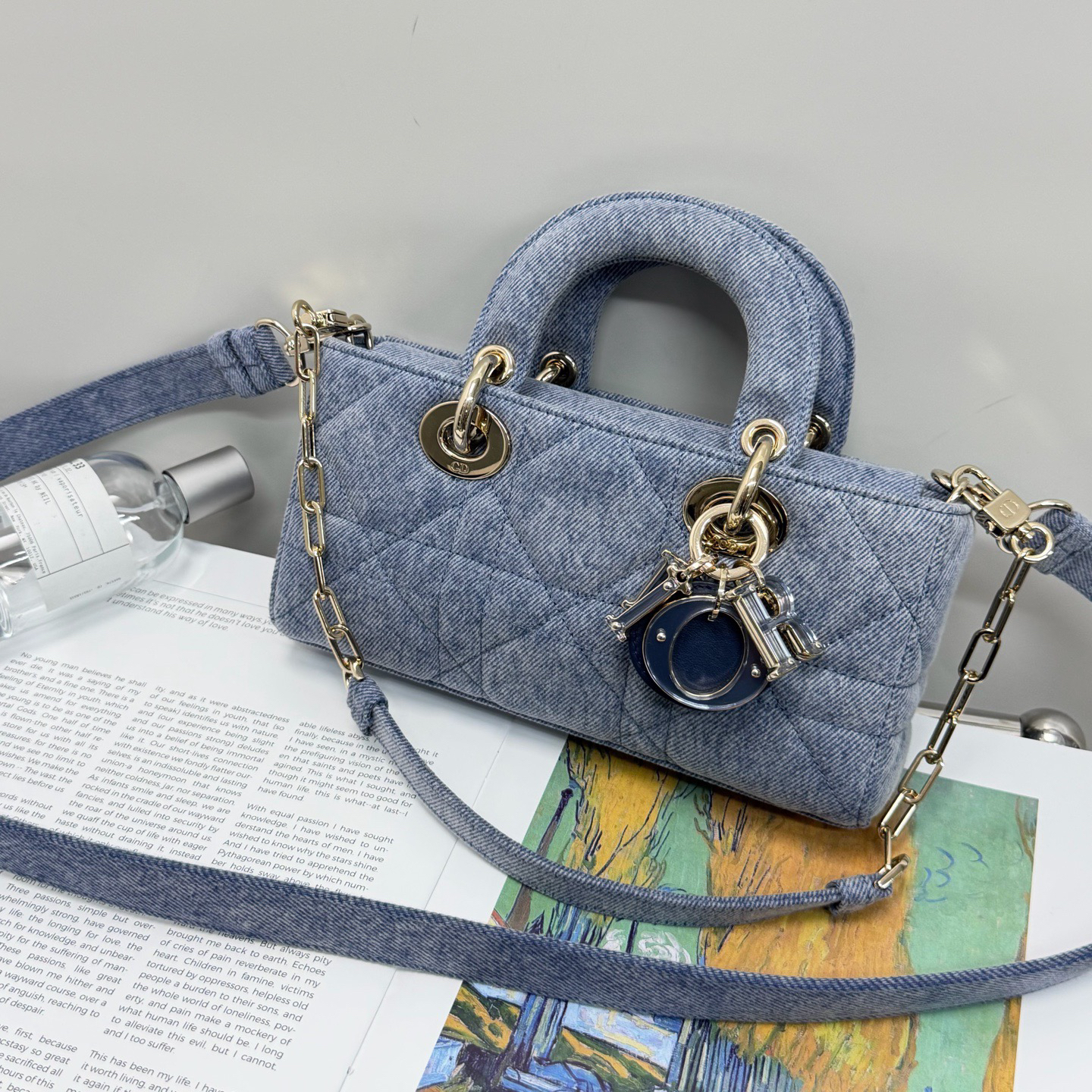 95新 DIOR/迪奥 Dior 蓝金 丹宁牛仔 D-joy横版戴妃小号/23486037