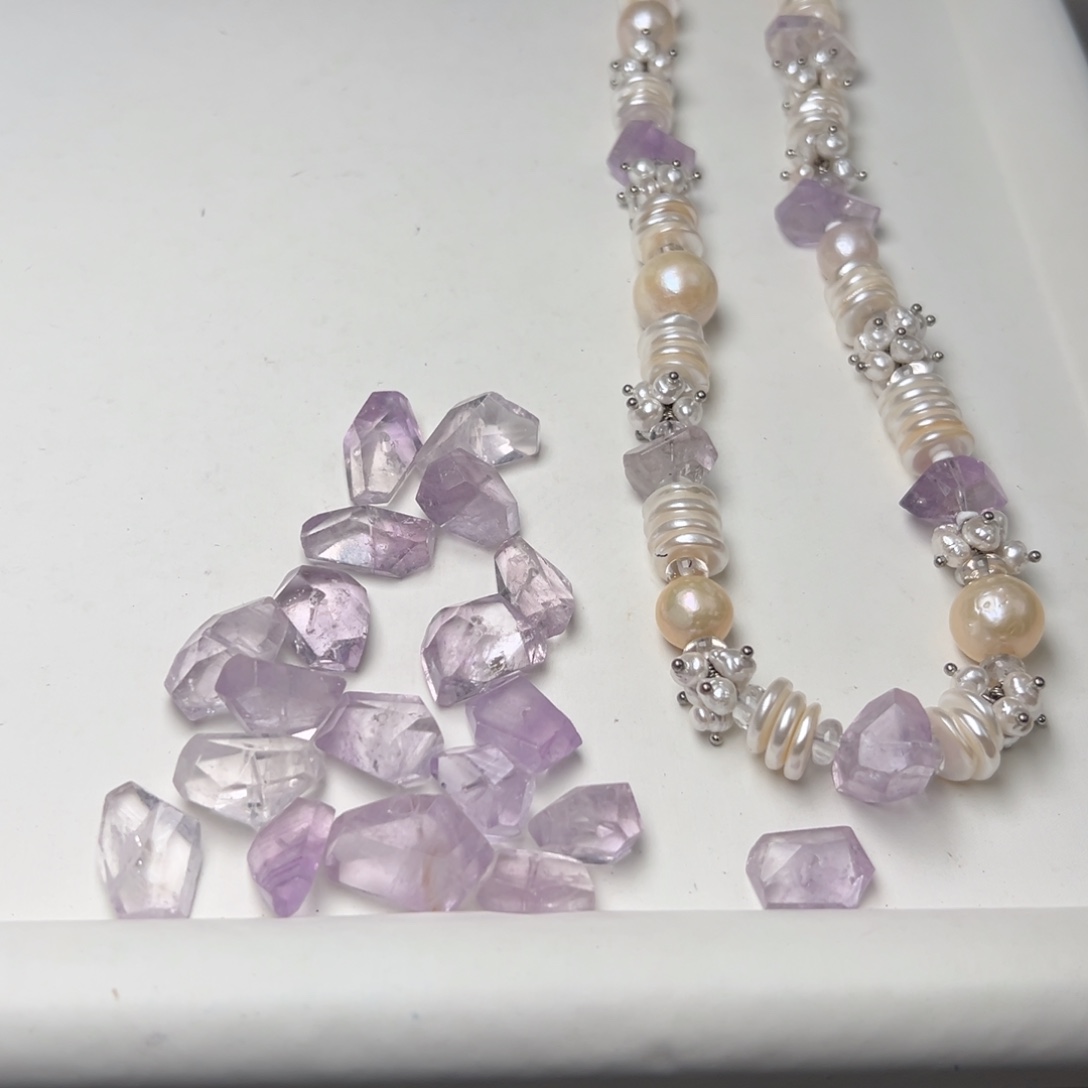 玛瑙/玉髓合金珠宝半成品Y343。天然紫水晶随形一个