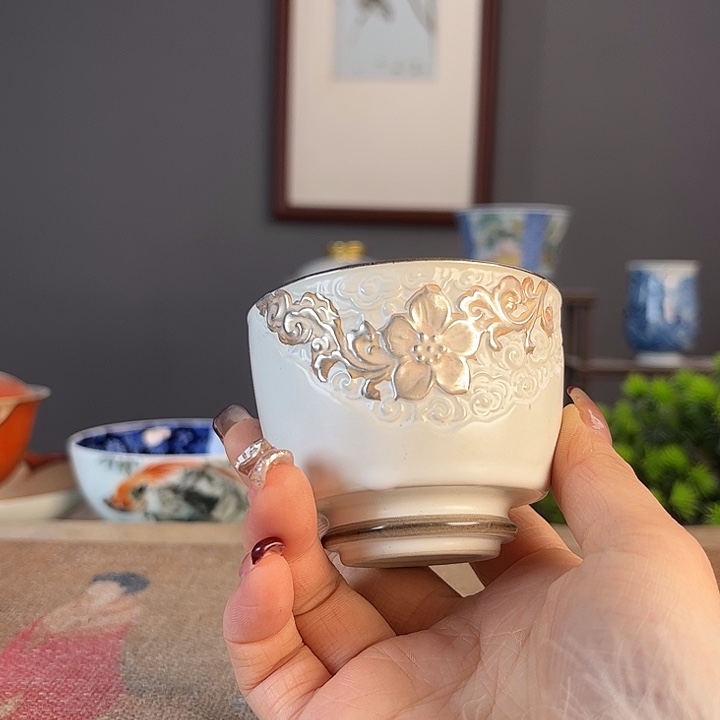 摆件景德柴烧茶杯多人