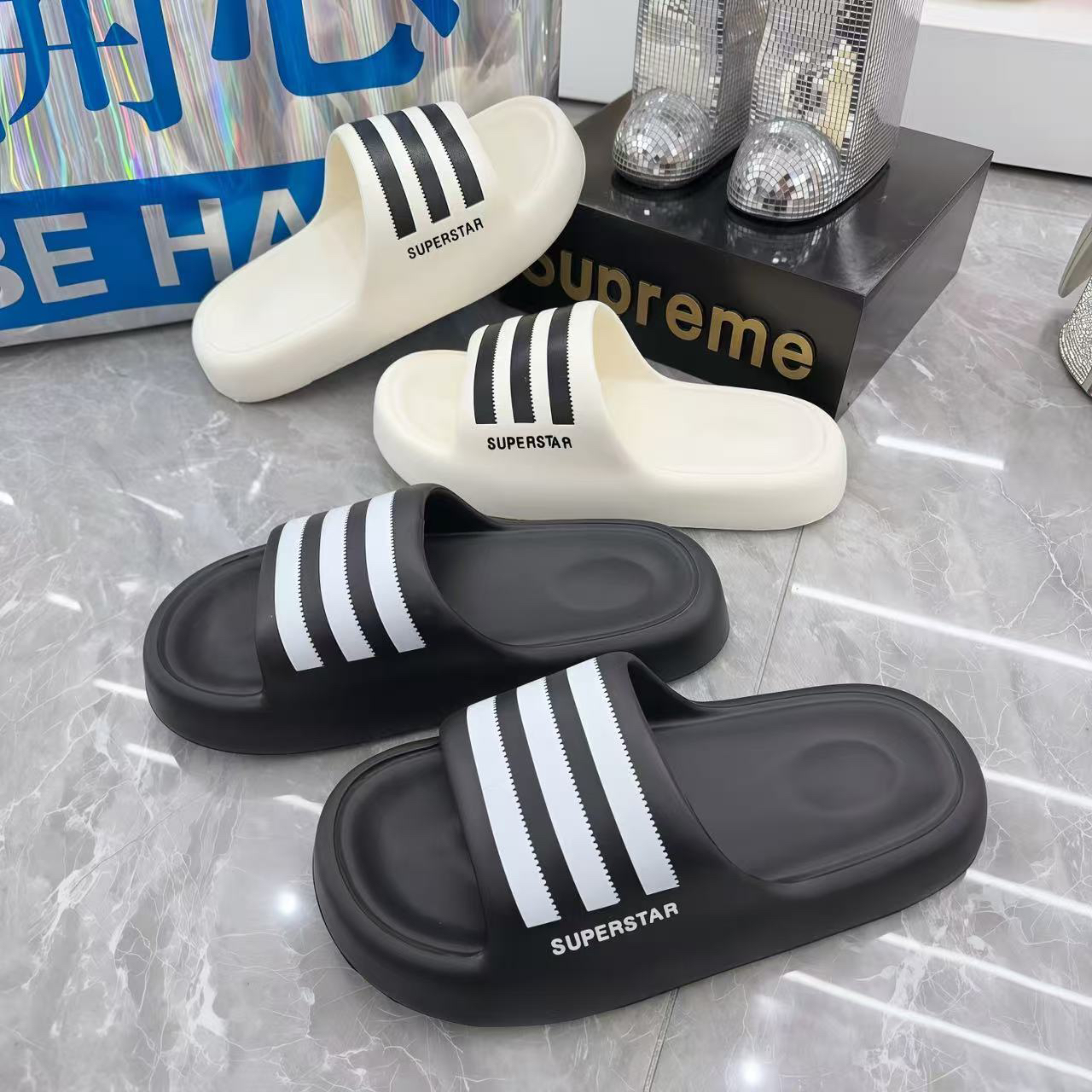 经典三条杠36-49码厚底EVA时尚4厘米厚底百搭情侣拖鞋