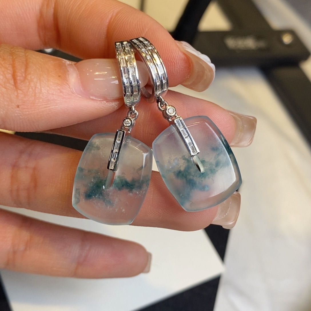 翡翠耳饰18K金镶嵌设计款方糖耳包