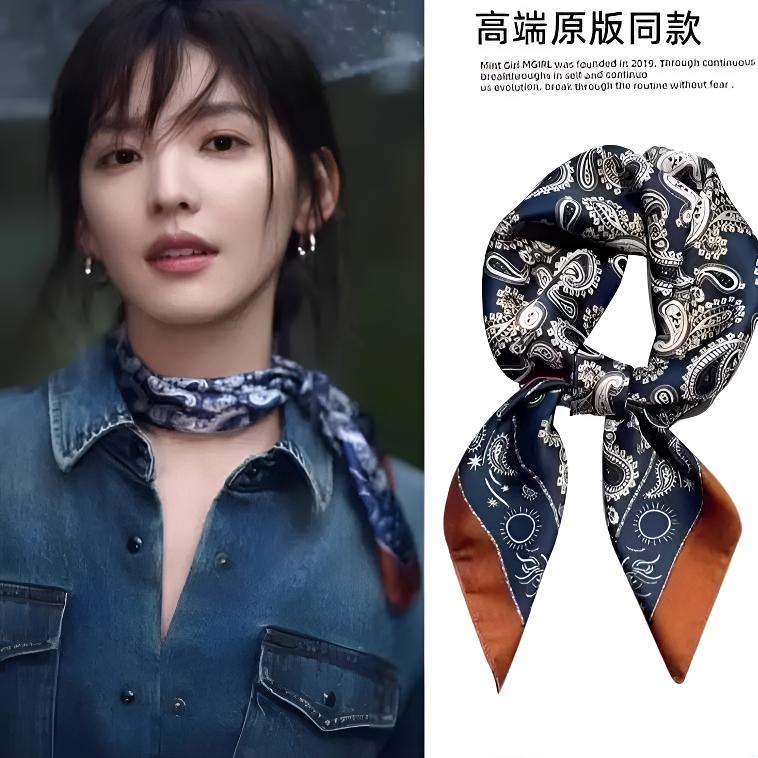法式复古老钱风方巾百搭时尚领巾系脖丝巾绑发ins法式氛围感气质
