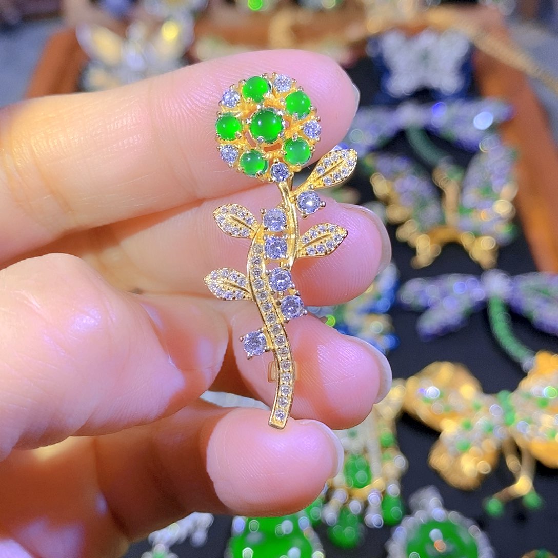 吊坠(不含链)银S925镶嵌翡翠