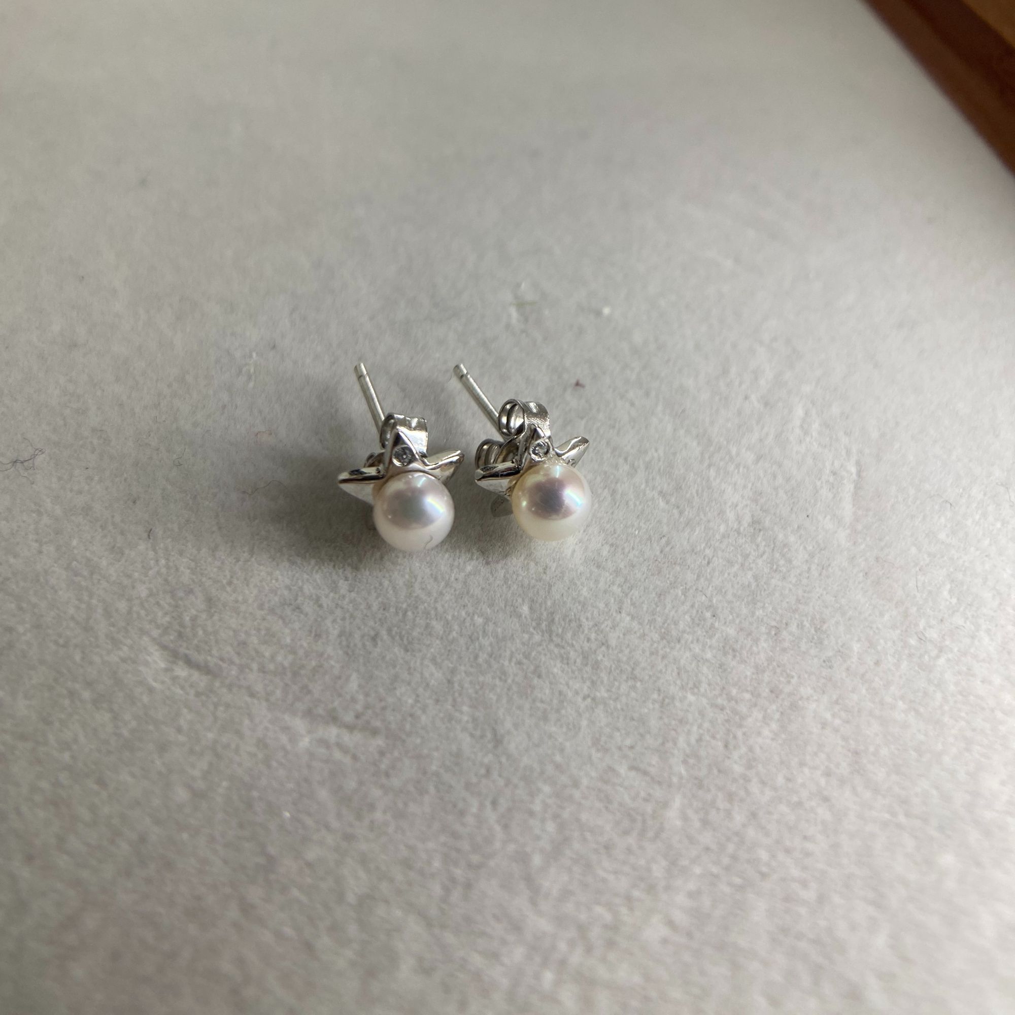 925银耳饰 S925银星星珍珠耳钉4.5-5mm简约百搭-只有4对，拍完无补