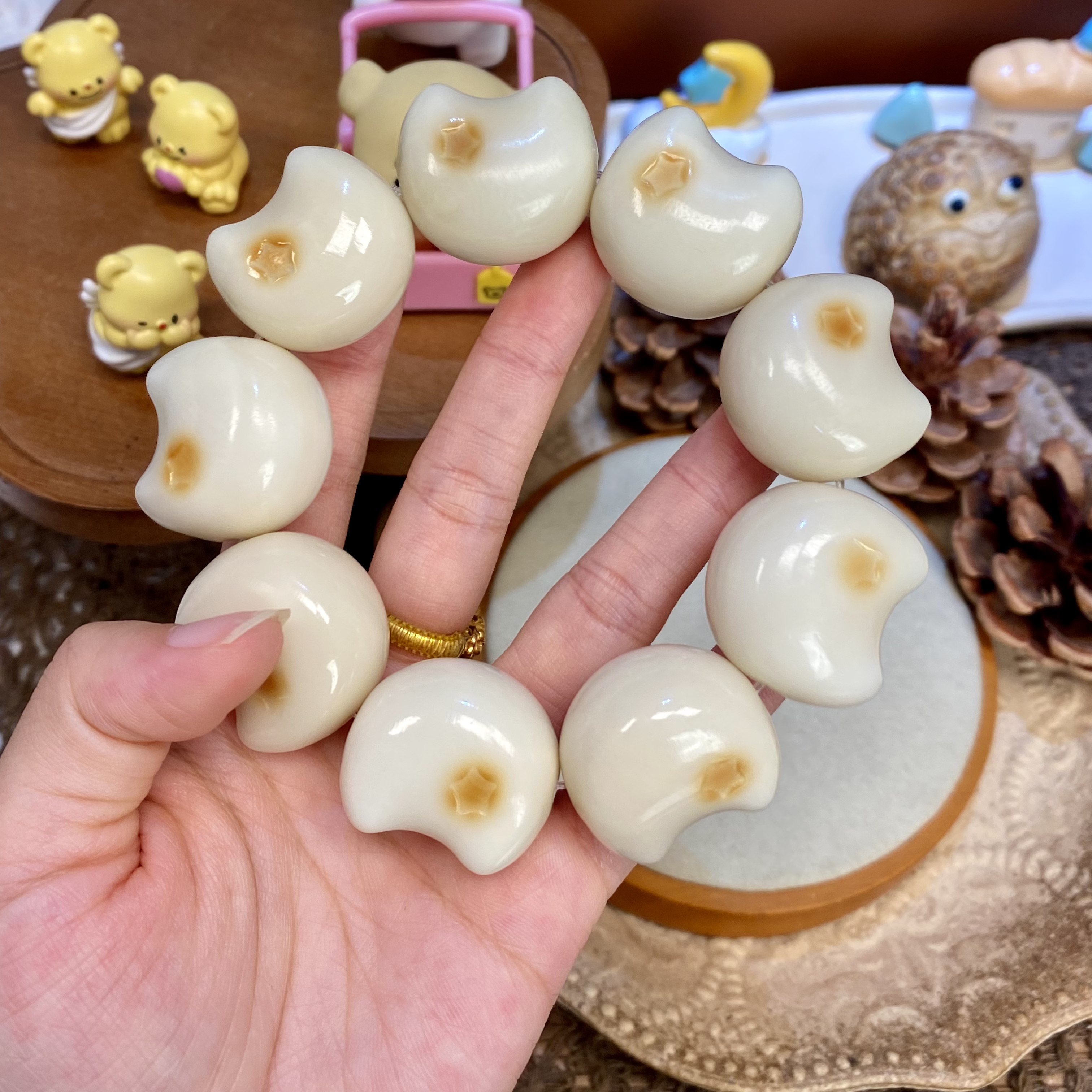 象牙果原果雕刻手烤月亮浅雕星星手串diy手捻可爱文玩女生手串
