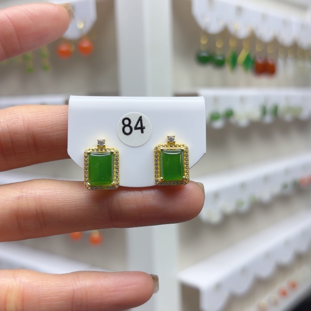 银S925镶嵌和田玉耳饰