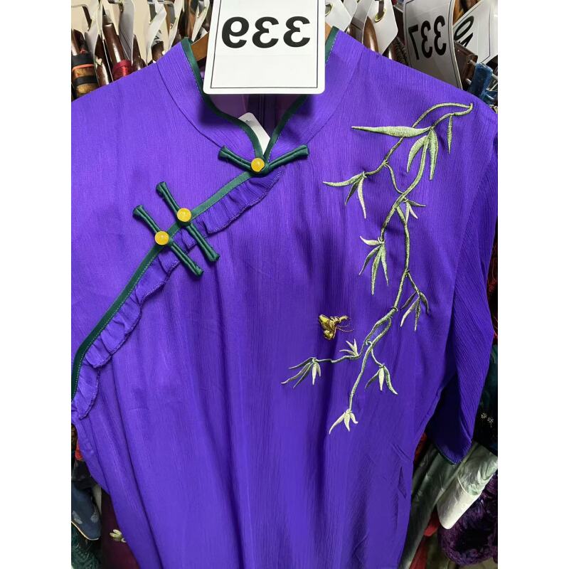 339小码中式复古优雅花色气质旗袍裙