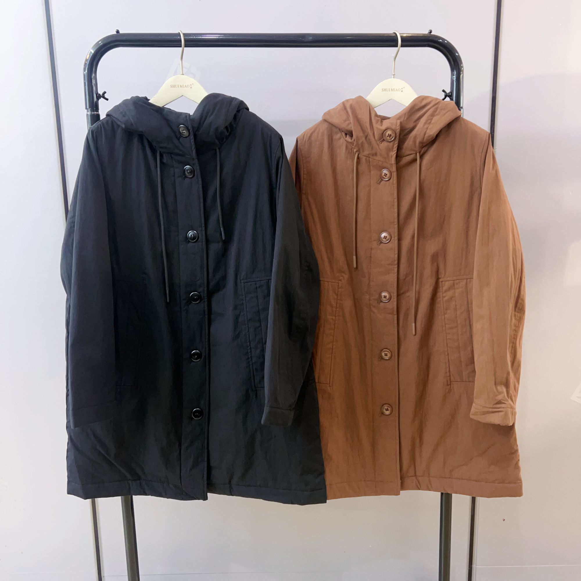 水淼25秋冬新款1275-休闲保暖-连帽中长棉服