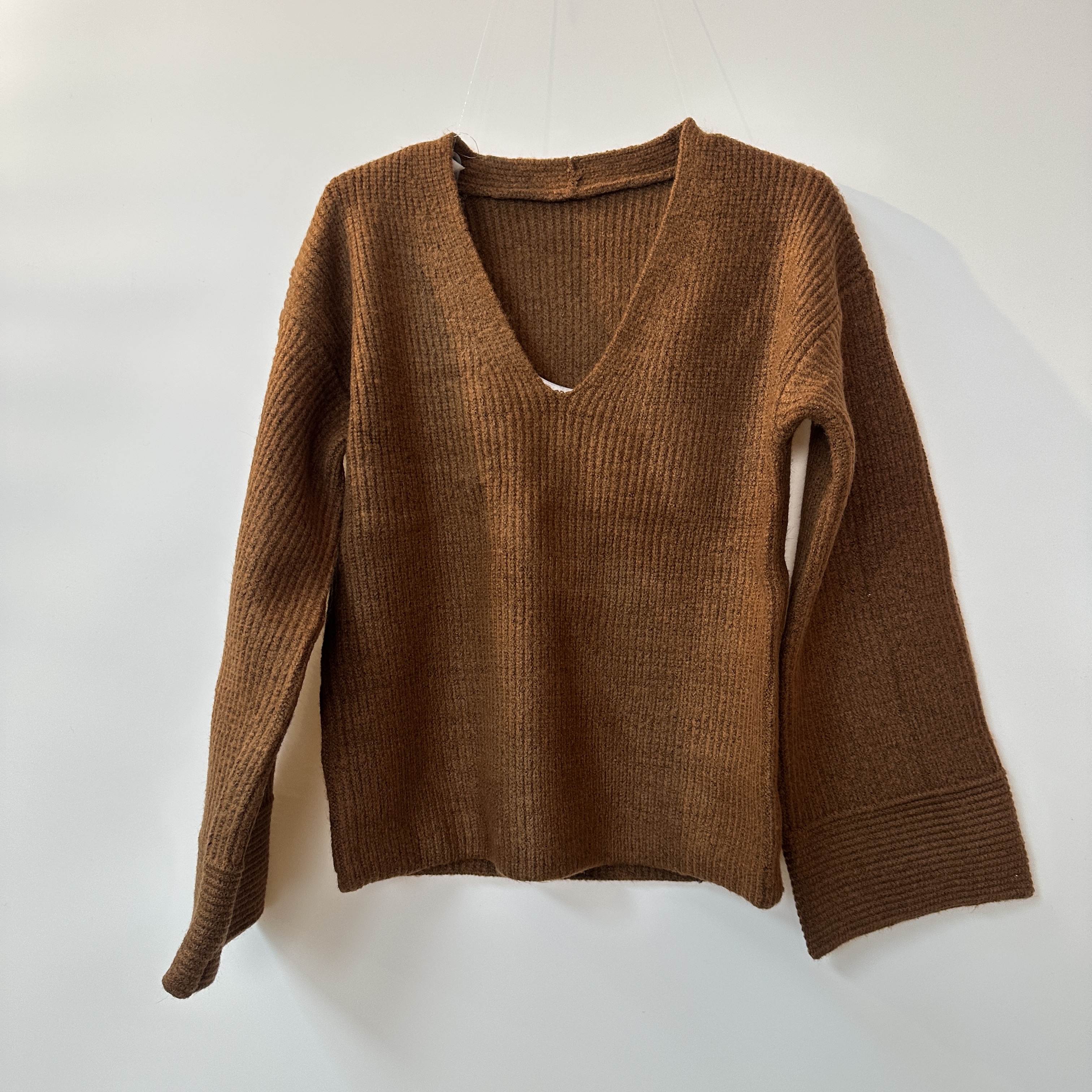 宽袖口衫针织秋冬气质打底衫女V领宽松型长袖女装保暖纯色上衣