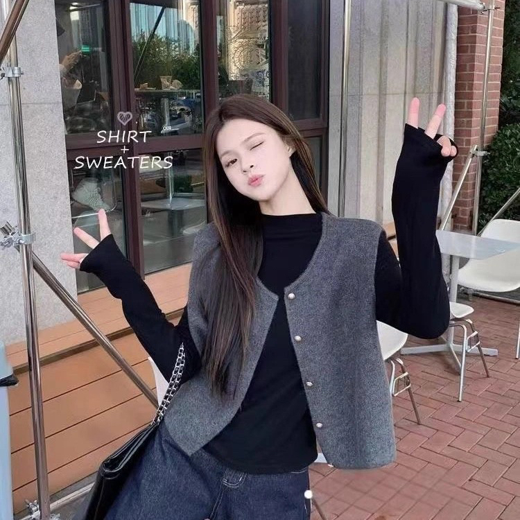 复古小香风金属扣针织马甲背心女冬装秋季高级感软糯坎肩外搭开衫