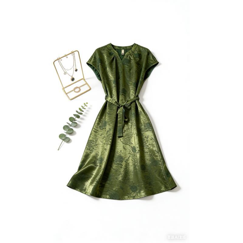 【香云纱高定】欧罗箐气质修身时尚休闲夏季高端大码妈妈装连衣裙