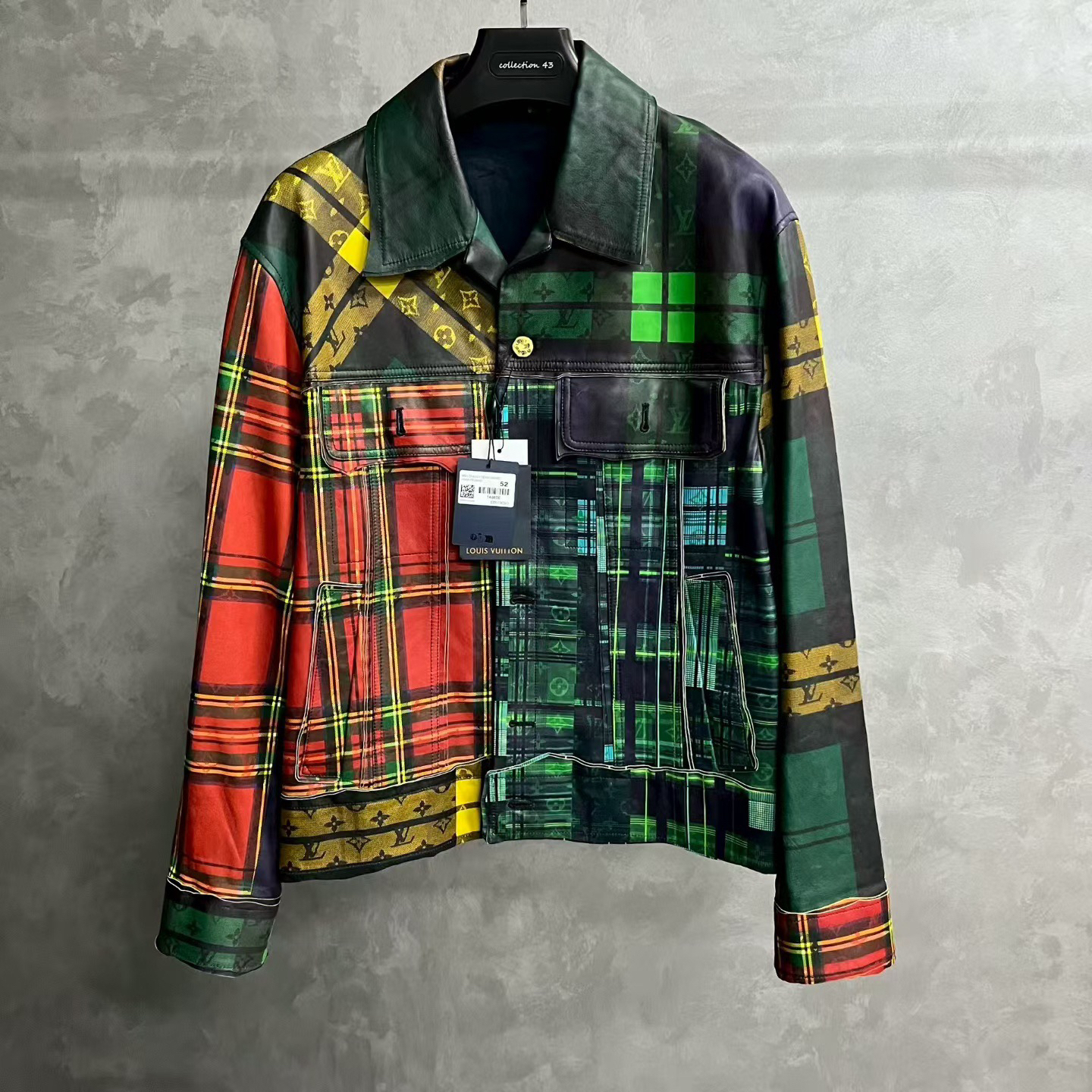 99新 LouisVuitton/路易威登 多色满印花翻领皮衣夹克外套/52