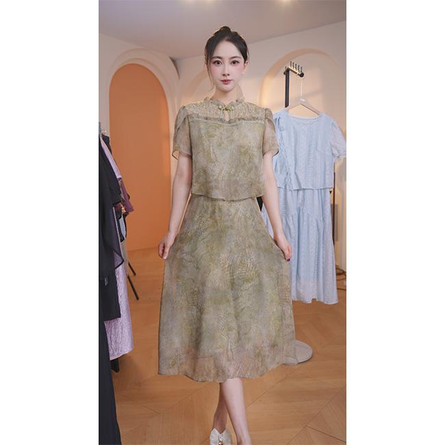 L8833 2025年春夏新款假两件减龄显瘦时尚洋气气质连衣裙