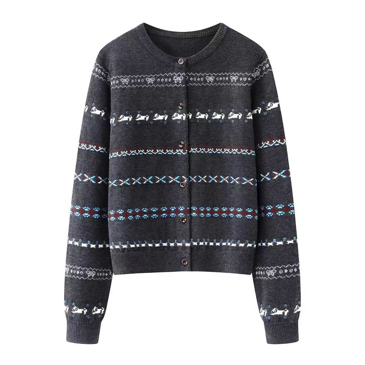 MM家针织针织衫提花时尚开衫款厚款毛针织衫休闲开衫小香风1211