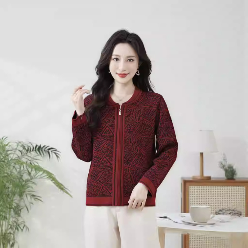 中年妈妈装秋季打底衫女圆领针织毛衣