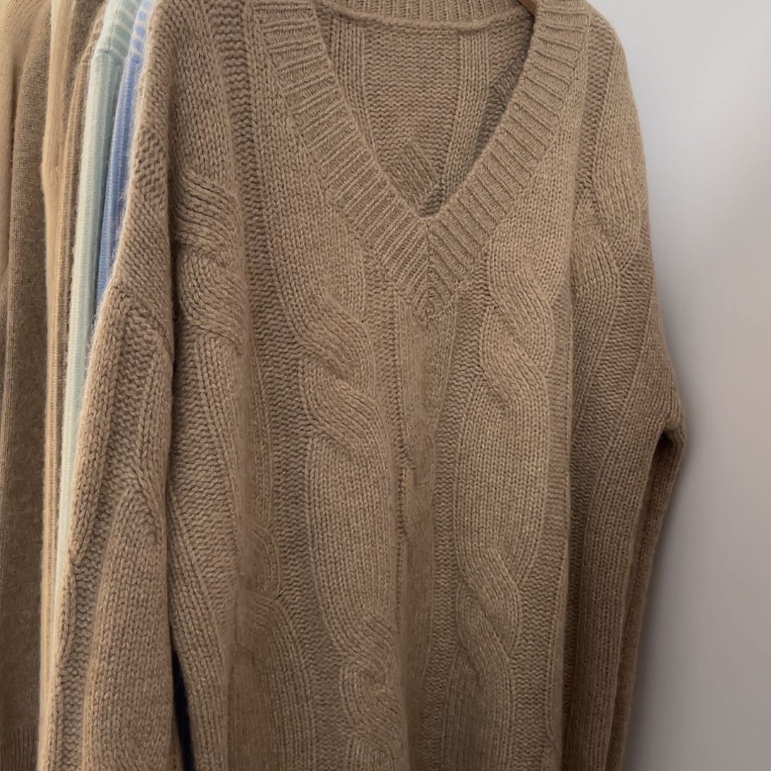 V领 大麻花 羊绒衫