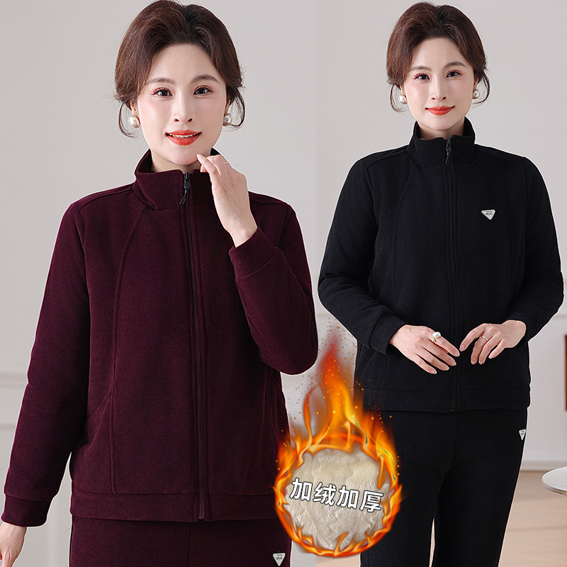 冬季新款加绒棉服抗寒保暖大码妈妈装棉衣休闲