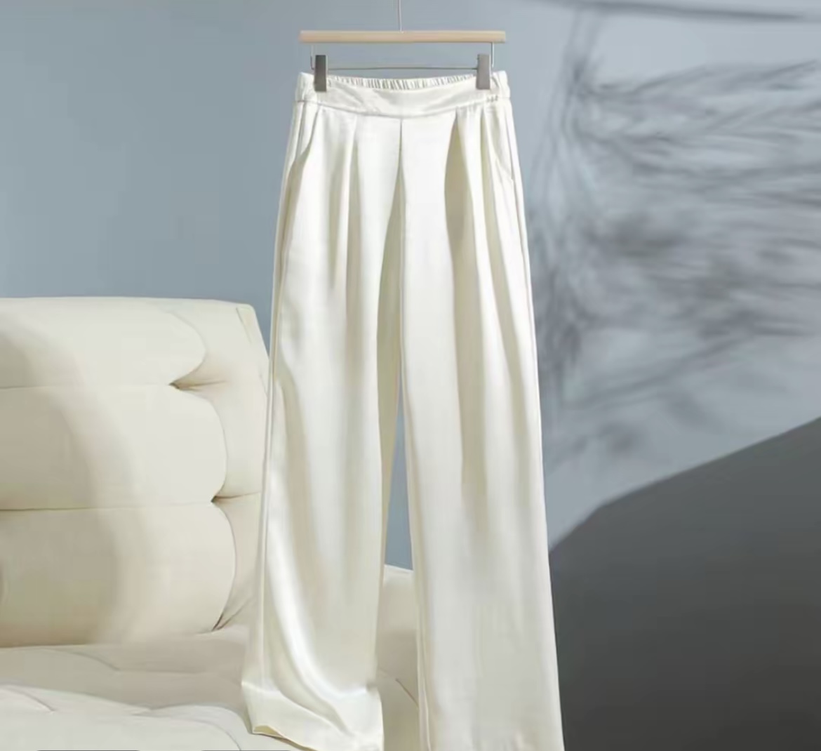 原版2025夏季新款桑蚕丝35姆米镜面百搭高腰气质原版直筒阔腿裤