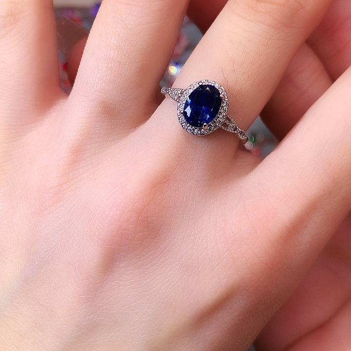 蓝宝石戒指银S925镶嵌