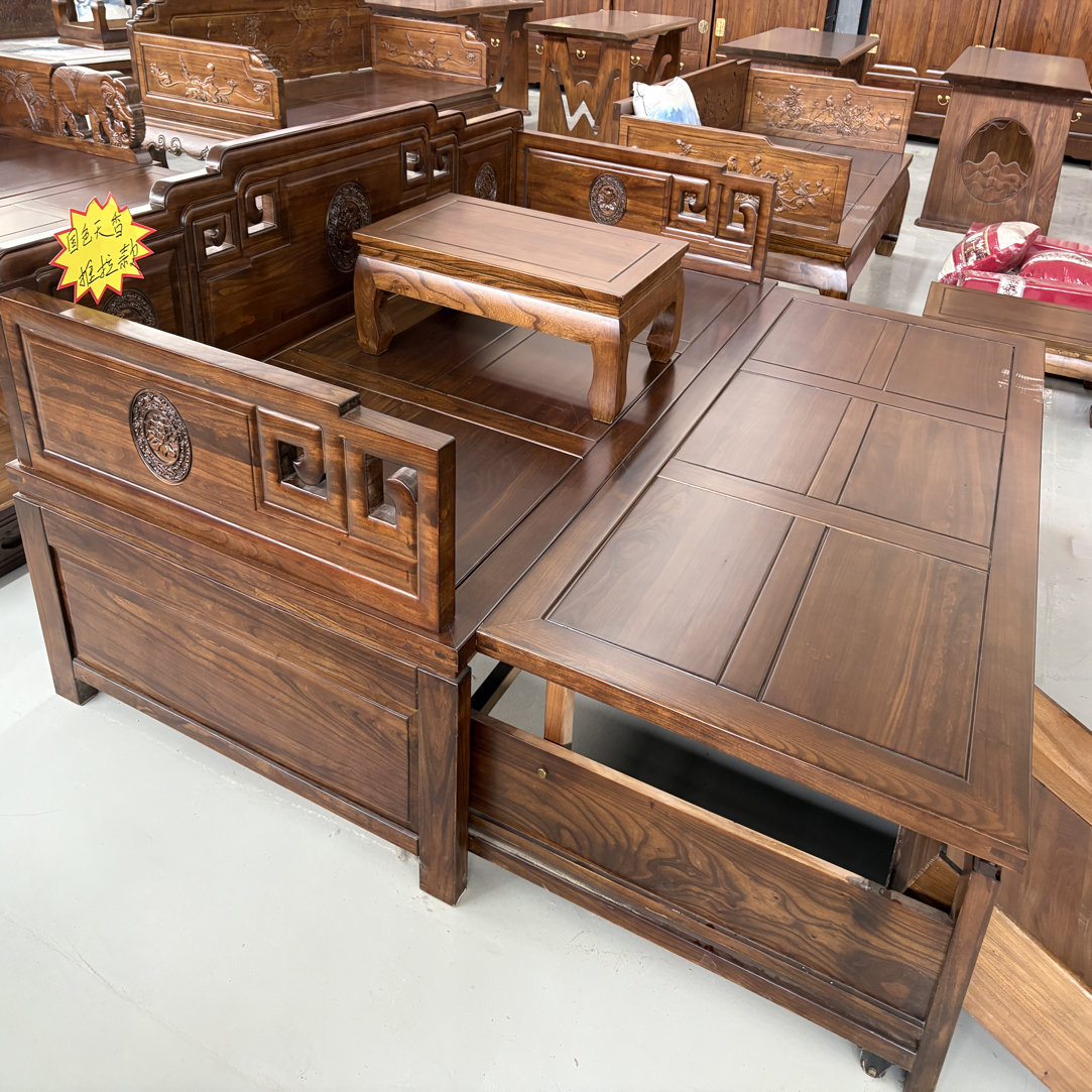 国色天香平板推拉北榆实木罗汉床包邮