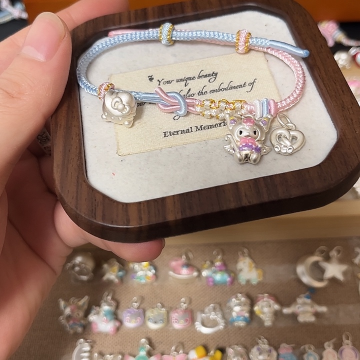 足银布艺银饰x3+粉蓝高配手绳