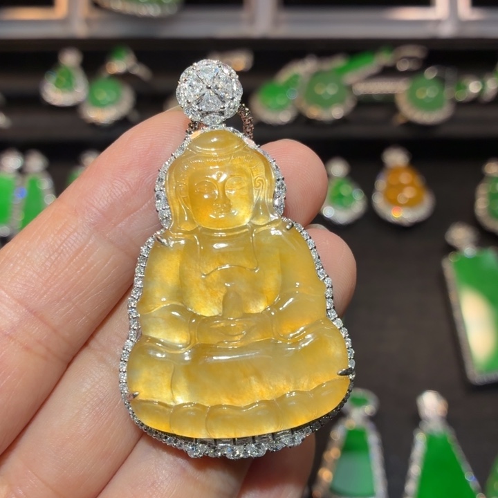 翡翠18K金镶嵌吊坠(不含链)翡翠