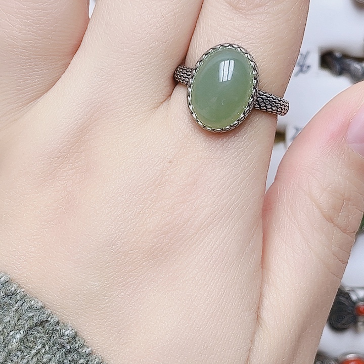 和田玉银S925镶嵌戒指