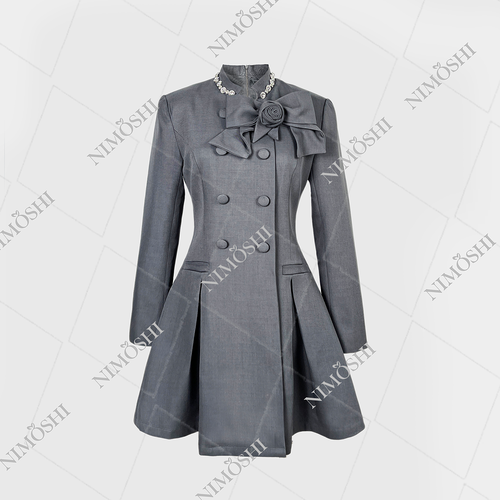 NIMðSHI【子杉】新款时尚轻奢小众镶钻气质显瘦款连衣裙女Q1057