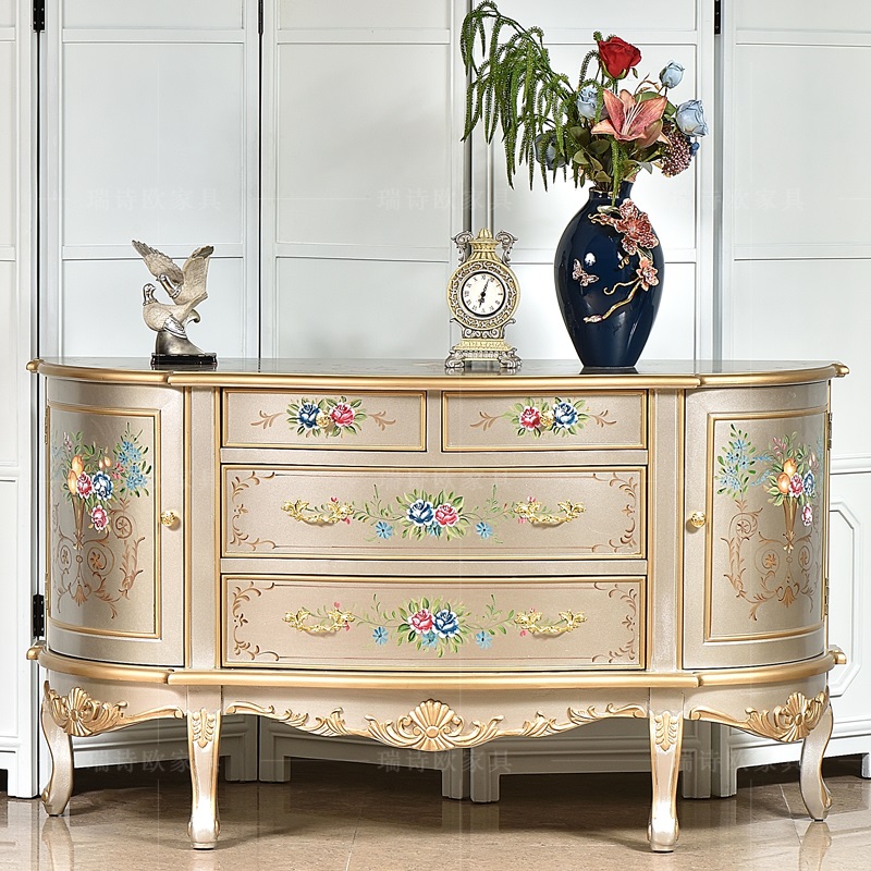 欧式客厅玄关储物柜白色简约法式边柜隔断斗橱大容量斗橱雕花柜