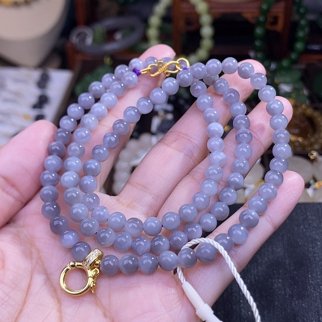 和田玉烟紫圆珠项链清货价未镶嵌