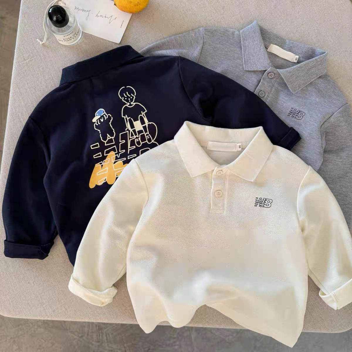 儿童POLO衫男童长袖2025春秋新款小童T恤洋气宝宝卡通打底衫上衣
