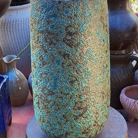 紫砂花盆口15.5高度34绿色