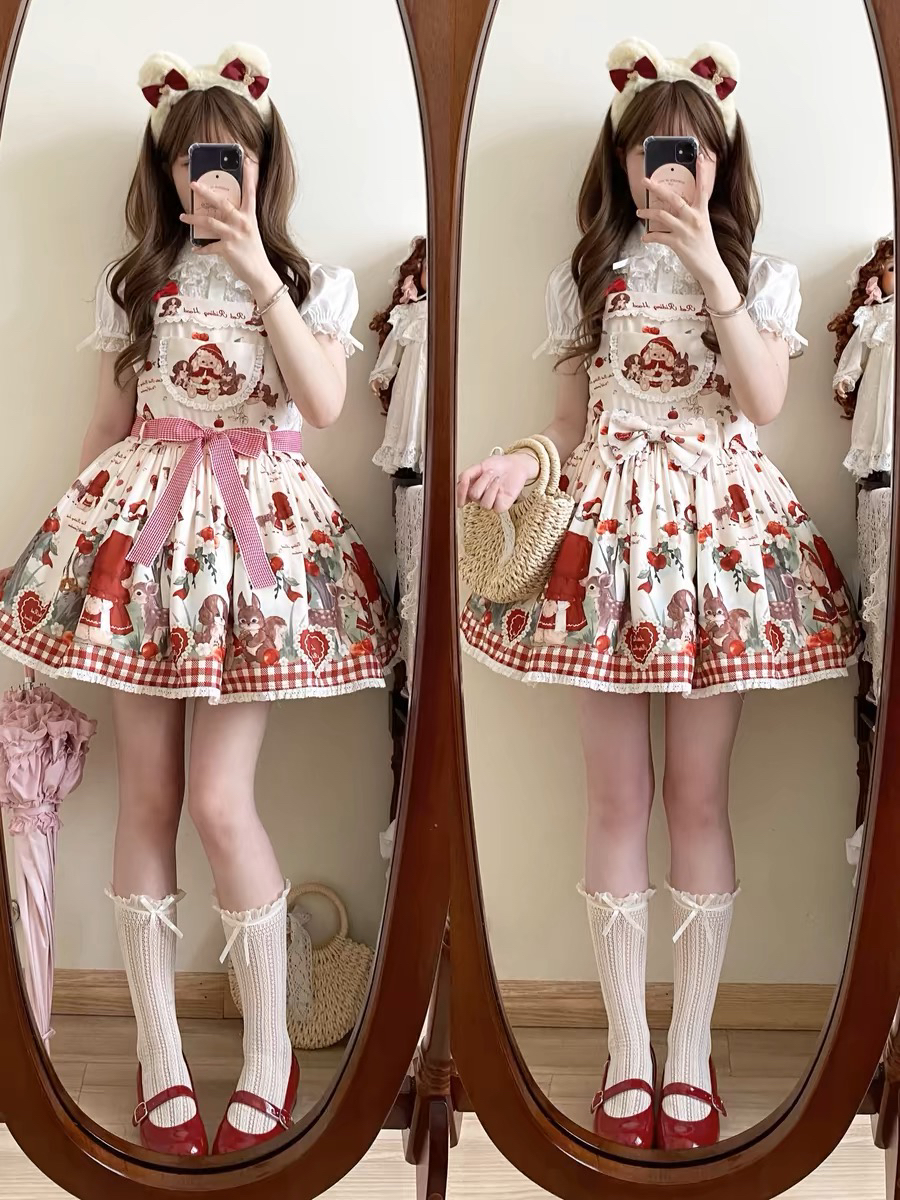 【现货】兔兔小红帽Lolita背带送边夹腰带大蝴蝶结