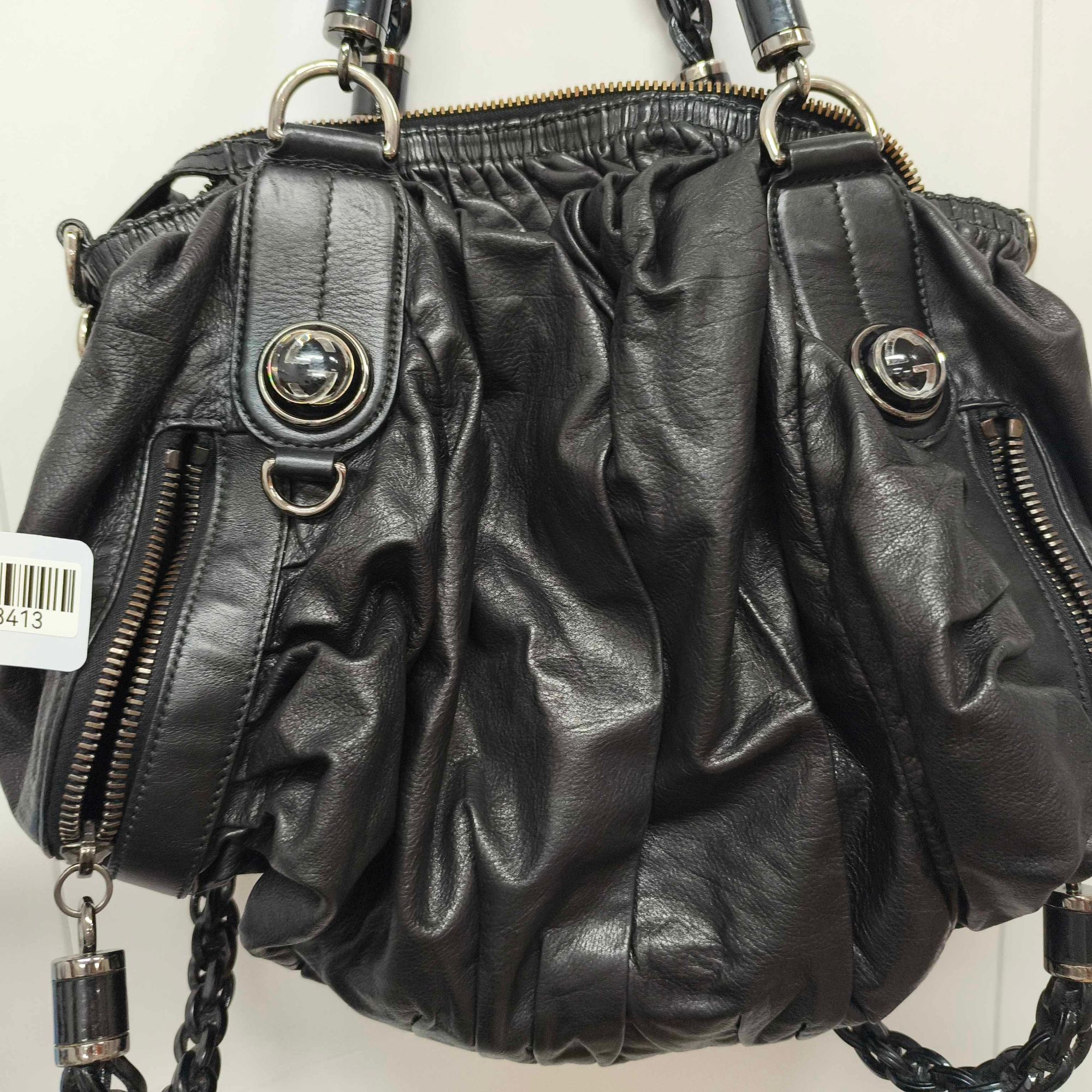 95新 GUCCI/古驰 古驰托特包黑色/肩带DS028413