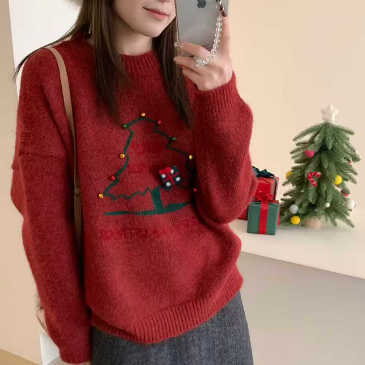 【小白姐姐】25146韩系圣诞氛围感慵懒厚实复古毛衣