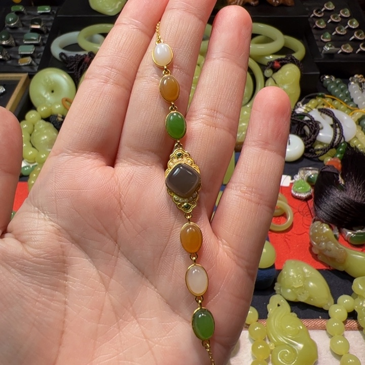 和田玉颈饰银S925镶嵌