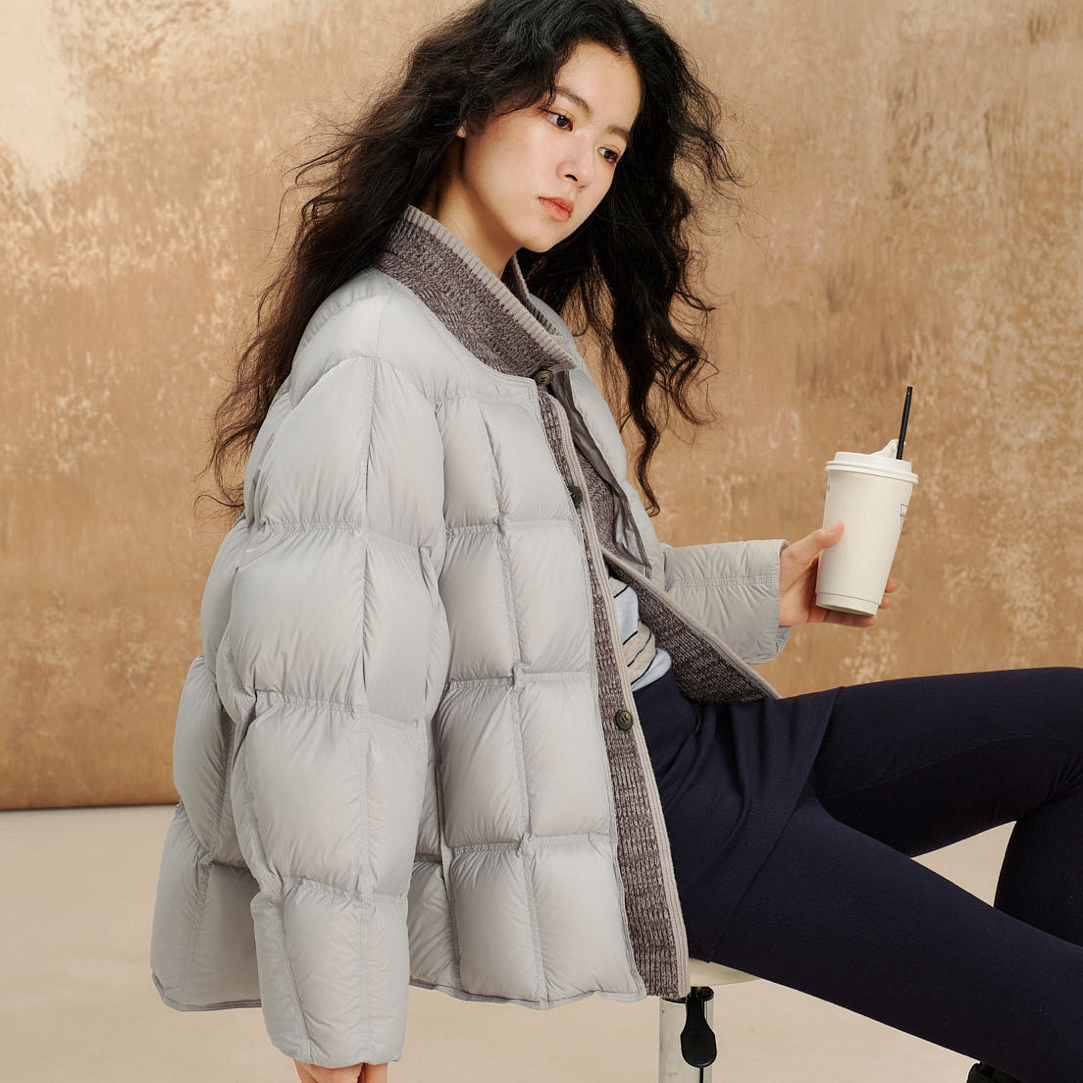 8206款新国标90白鸭绒针织拼接假两件羽绒服外套