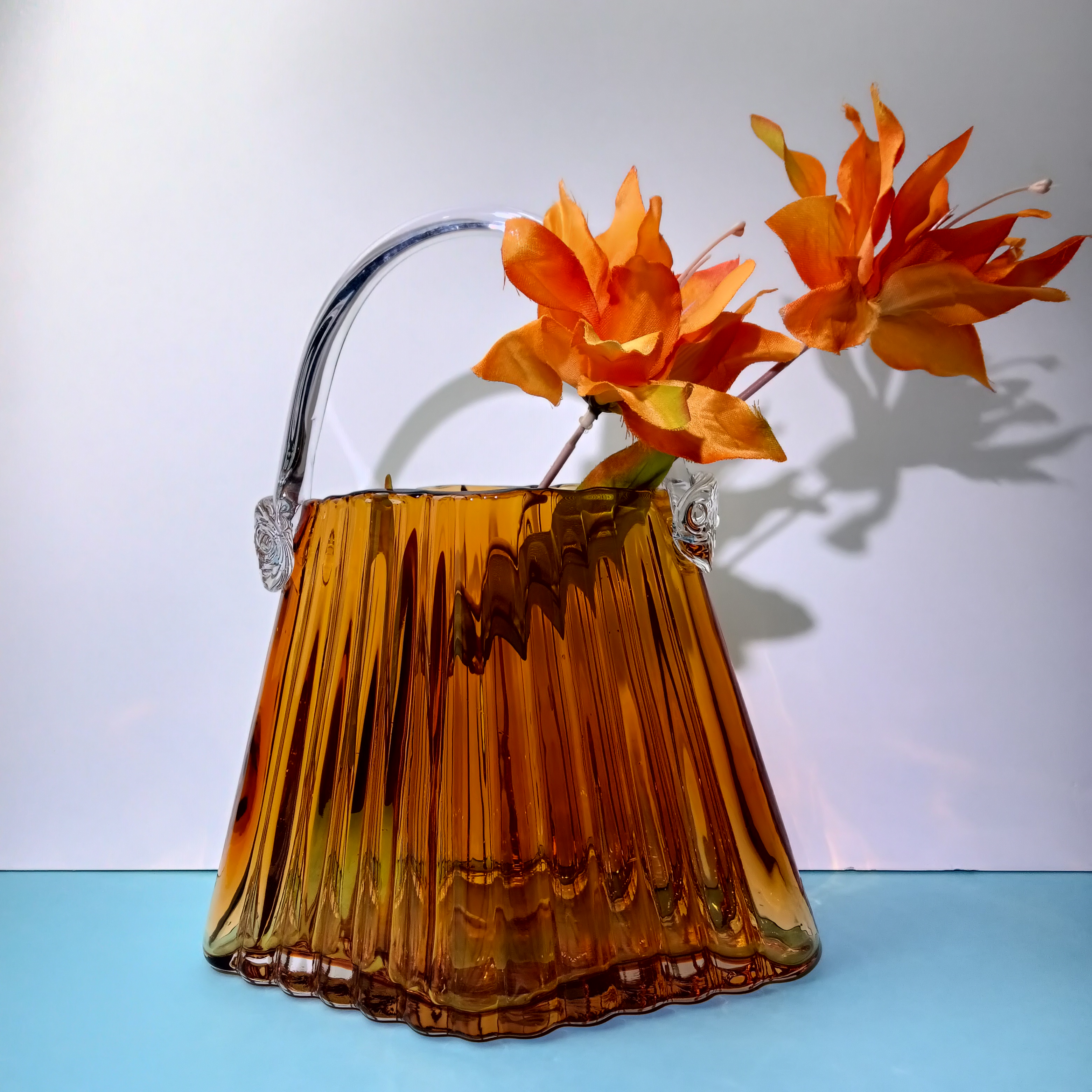 Q139 现代简约手提袋包包玻璃花瓶提篮式客厅装饰琉璃花器