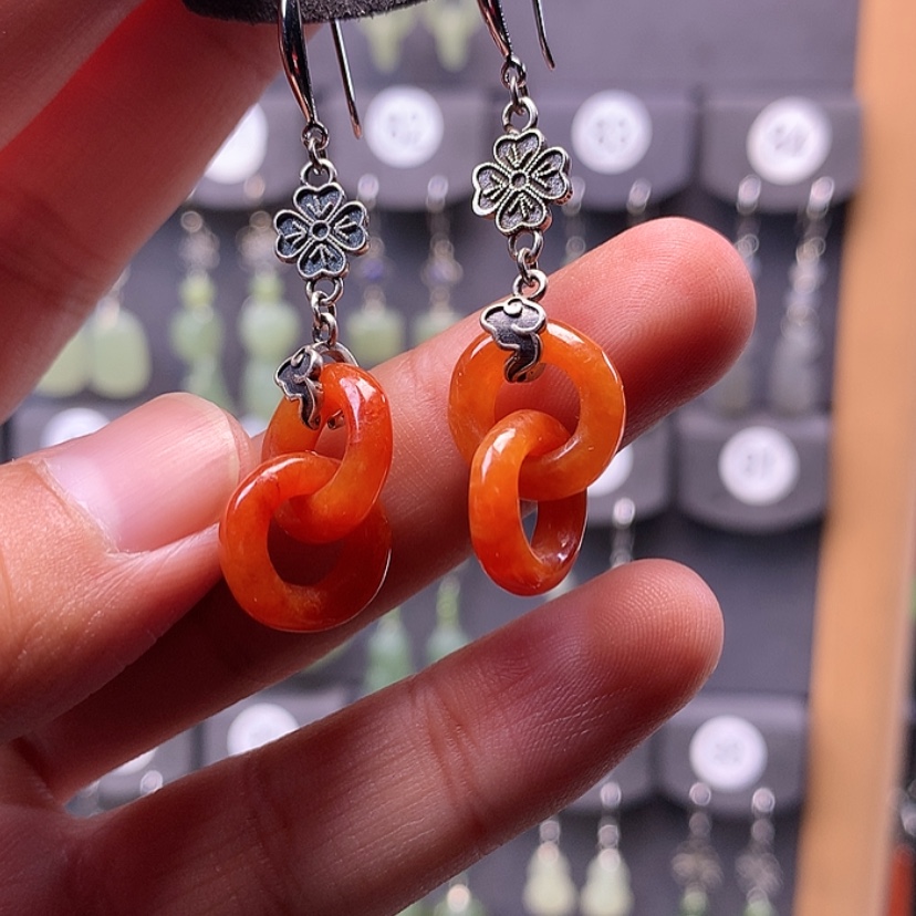 【闪购商品】翡翠耳饰银S925镶嵌孟*满意